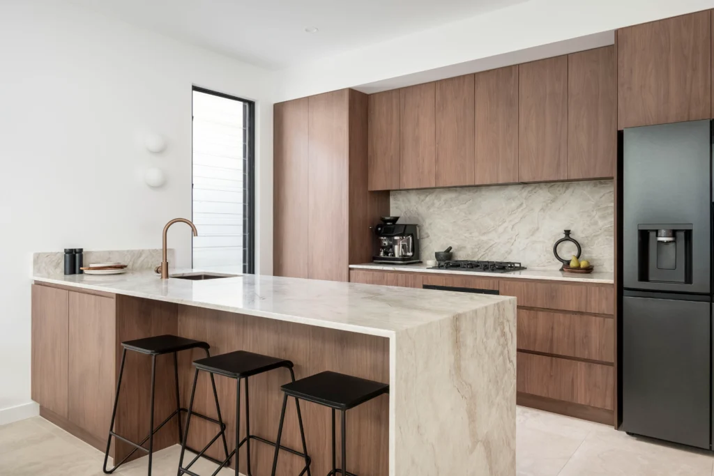 Contemporary kitchen with island and bar stools