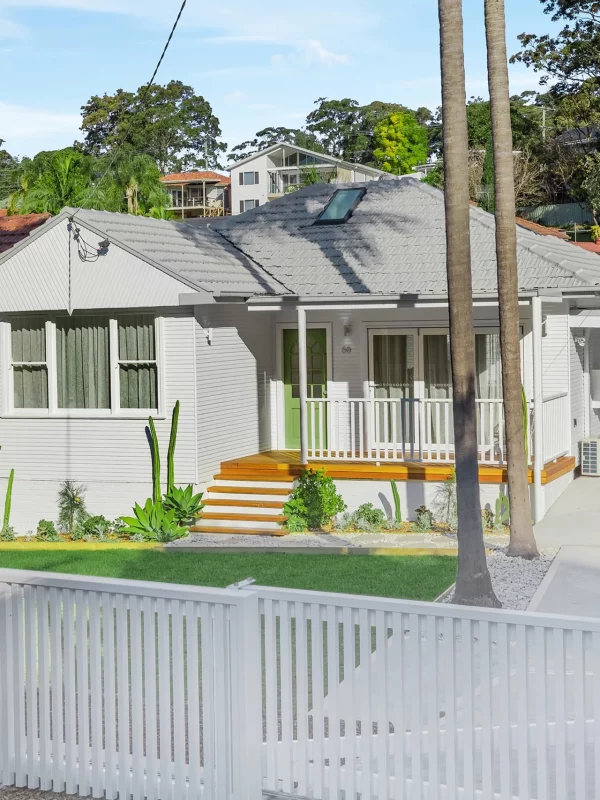 Front facade of a newly renovated home with landscaped garden in Newcastle